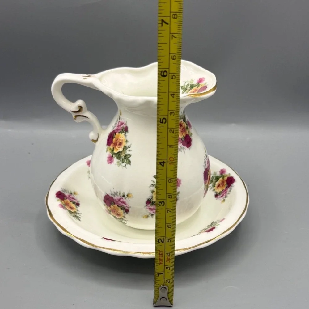 Raesuedic Ceramics Fine Bone China Floral Rose Creamer Pitcher Saucer England